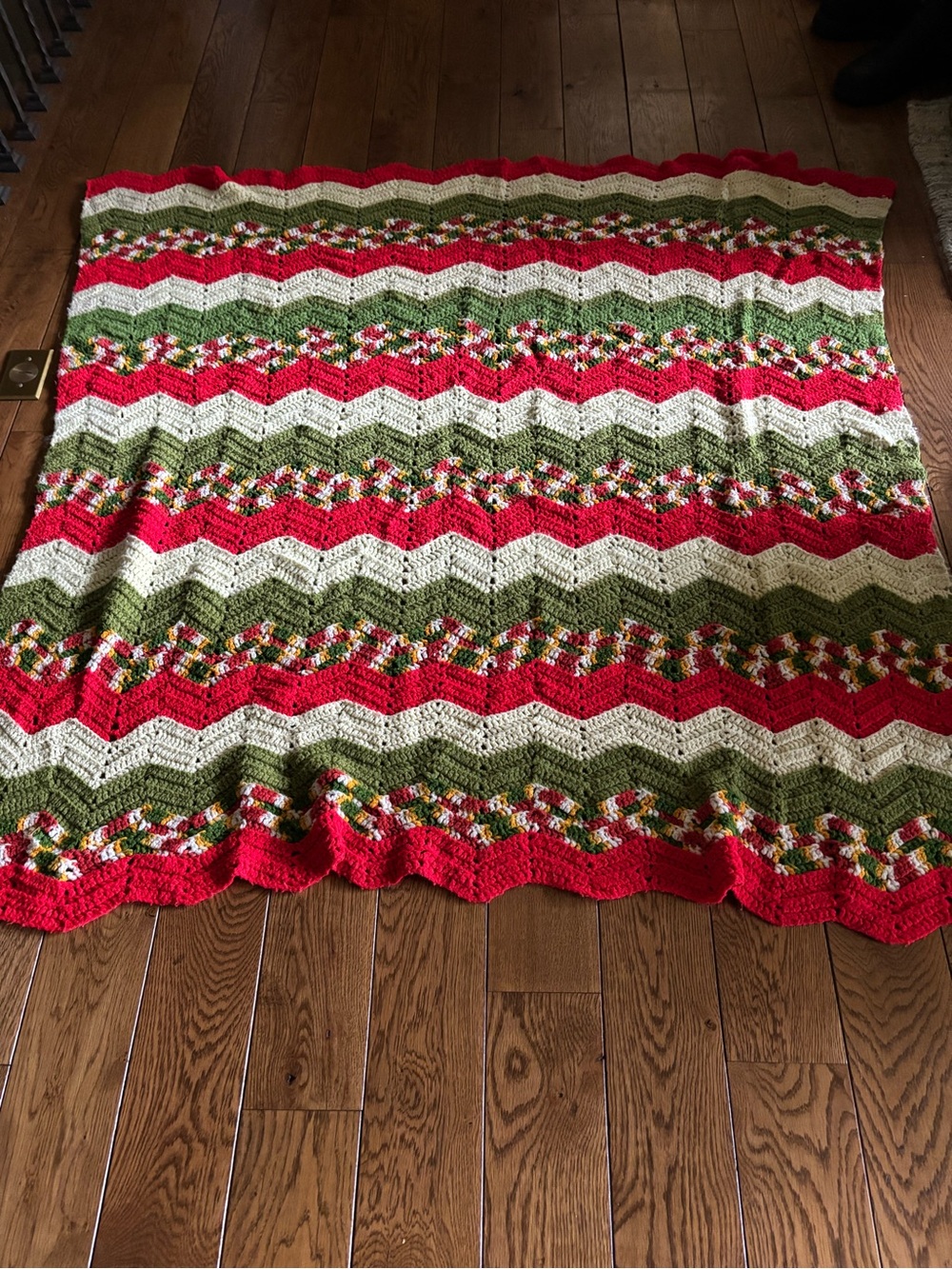 Handmade Holiday Chevron Throw Blanket - Red, Green, White